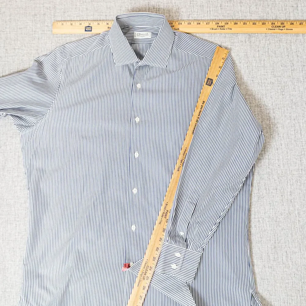 Charvet Paris Men's Classic fit Dress Shirt Blue Striped cotton 16 neck